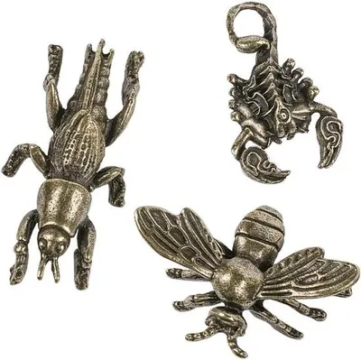 Produktbild von Feng Shui-Ornamente in Retro-Stil - Set aus 3 Metallfiguren - Mini-Tierfiguren