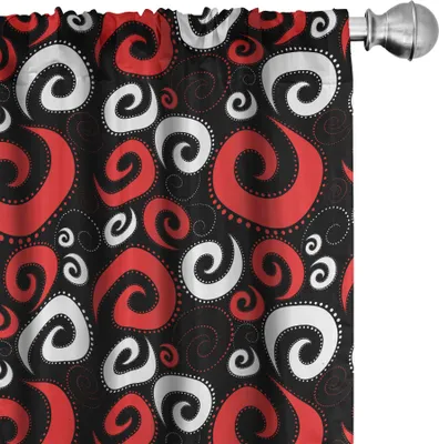 Produktbild von ABAKUHAUS Abstrakt Vorhänge, Gardinen, Modernes Muster mit Strudel-Form-und Punkt-Spiralen-abstrakter Weinlese-Art, 2 Stück 75 x 225 cm, Weiß schwarz