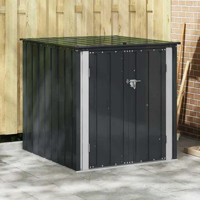 Image de Coffre de jardin en acier noir – Grande capacité pour ranger outils de jardin et coussins