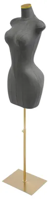 Zdjęcie produktu dla Manekin damski – tułów z podstawą – regulowana wysokość 150–210 cm – pianka/PU – wymiary: ramiona 48, biust 94, talia 63, biodra 110 cm – kolor szary