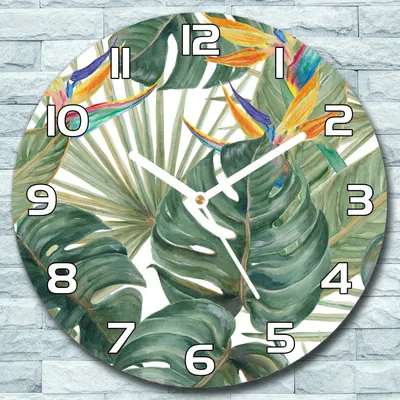 Produktbild von Wanduhr aus Glas Rund fi 30 Tropische Pflanzen Quarz Deko Wohnzimmer Büro