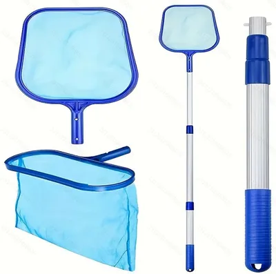 Produktbild von 2 Stück Poolkescher mit Teleskopstange - Poolnetz - Deep Web + Shallow Web - 110 cm Aluminium Stiel - Für Pool, Teich & Whirlpool Kescher