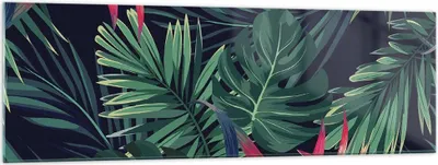 Produktbild von Bilder auf glas - Einteilig - Exotisch Blumen Blätter - 160x50cm - Glasbilder - Wandbilder - Bilder - zum Aufhängen bereit - Wanddekoration aus Glas - Glas Bilder - Wandbild auf Glas - GAB160x50-4308