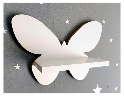Produktbild von Wandregal Schmetterling - Weißes Regal für das Kinderzimmer - Holzregal im skandinavischen Stil - Schweberegal mit Befestigungssatz