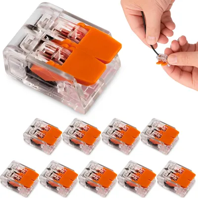 Produktbild von 2-Fach Hebelklemme 10 Stück 32A 450V bis 4mm² Verbindungsklemmen Transparent 2-Leiter Kabelverbinder mit Hebel