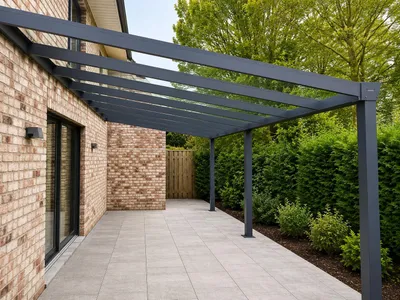 Produktbild von Aluminium Terrassenüberdachung Barcelona mit 16 mm Stegplatten, KI-generiertes Bild