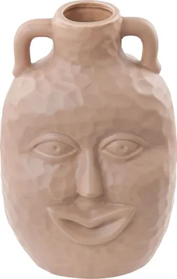 Produktbild von BELIANI Blumenvase Beige Keramik 26 cm dekoratives Gesicht Motiv handgefertigtes Zubehör traditionelles Design