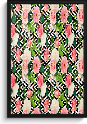 Produktbild von MuchoWow® MuchoWow® Gerahmtes Poster Blumen - Muster - Rosen - Gerbera 40x60 cm - Poster mit zchwarzem Bilderrahmen - Papierdruck - Wandbilder