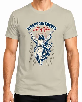 Imagen del producto de Decepciones. Camiseta con la frase "Todos ustedes", diseño de Jesús Lustig, temática cristiana, para hombre, color natural, talla M