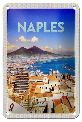 Produktbild von Blechschild Reise 12x18cm Retro Naples Italy Neapel Panorama Meer Schild tinsign