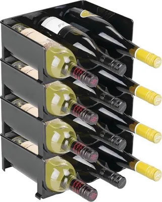 Produktbild von mDesign Weinregal Weinhalter Flaschenregal 4er Set stapelbar Kunststoff Schwarz