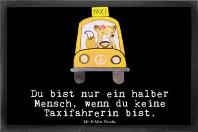Produktbild von Mr. & Mrs. Panda Schmutzmatte Taxifahrerin Herz 40 x 60 cm - Schwarz - Geschenk, Schuhabstreifer, Gummimatte, Bodenvorleger, Schmutzfangmatte, Fussmatte, Fußabtreter