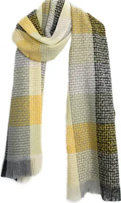 Produktbild von Damen-Schal mit Cashmere-Touch - Modeschal mit Karomuster 70x200 cm mit Fransen Gelb