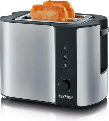 Produktbild von SEVERIN Automatik-Toaster, mit Brötchenaufsatz, hochwertiger Edelstahl Toaster zum Toasten, Auftauen und Erwärmen, 800 W, Edelstahl-gebürstet/schwarz, AT 2589