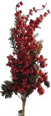 Produktbild von Weihnachtsdeko Beerenzweig Rot mit Zapfen & Tannenspitzen - Kunstblumen