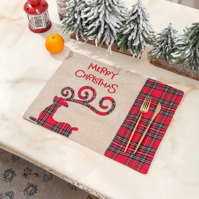 Obrázok produktu pre Vianočné podložky 33x45cm podložky sviatočné Vianočné podložky kuchynská párty dekorácia, los, obdĺžnik, 6 kusov