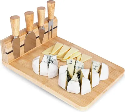 Image de Planche à découper en bambou avec set de couteaux et bande magnétique pour fromages