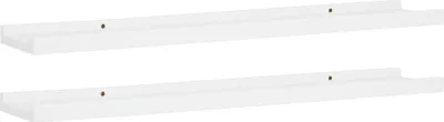 Two white shelves are shown against a white background.