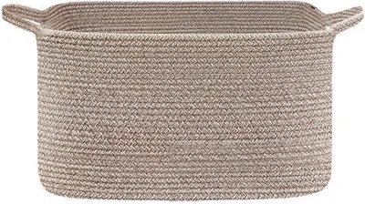 Image de Unyqoos® Grand panier pliable de rangement en corde de coton naturel, dimensions 55 x 38 x 30 cm, avec poignée – sans plastique, idéal pour les vêtements et les jouets