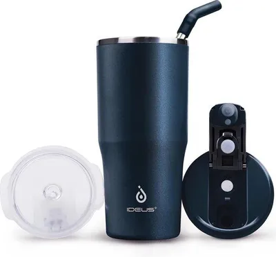 Imagen del producto de Taza térmica de 540 ml, taza de café de doble pared, acero inoxidable, taza para café, taza de viaje con tapa a prueba de fugas y protección, apta para bebidas calientes y frías, color azul marino