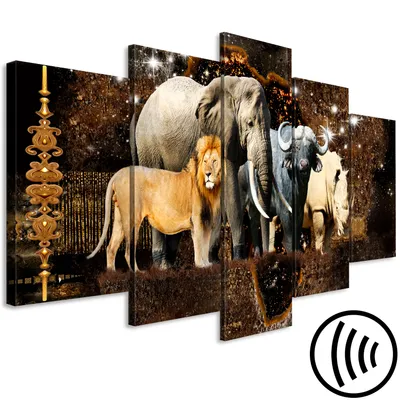 Image de Tableau acoustique Animaux 200 x 100 cm Tableaux Mousse acoustique Absorbeur acoustique haute performance Isolation acoustique Toile 5 pièces Tableau mural Acoustique intérieure Isolation acoustique Afrique Abstrait g-C-0286-b-m