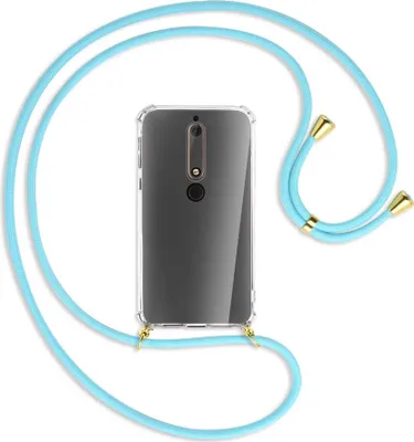 Produktbild von Handykette Backcover-Schutzhülle mit Band (Metall goldfarben) für Nokia 6.1 - himmelblau