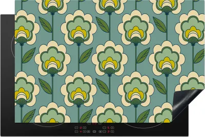 Produktbild von KitchenYeah© Herdabdeckplatte Retro - Design - 1970er Jahre - Blume , 80x52cm, Küche Deko, Glaskeramikkochfeld Herdabdeckung, Abdeckplatte fùr Kochfeld