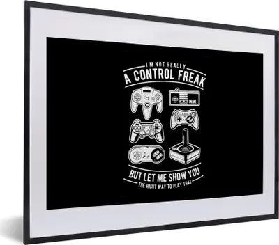 Produktbild von MuchoWow® MuchoWow® Gerahmtes Poster Mancave - Controller - Schwarz - Weiß - Vintage 40x30 cm - Poster mit zchwarzem Bilderrahmen - Bilderrahmen - Poster im Rahmen