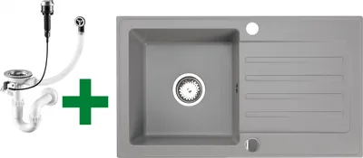 [Granitspüle 76x44 Grau]Hochwertig beidseitig Montierbar Küchenspüle Eckig Einbaugranitspüle Granit Spülbecken f. Unterschränke ab 45 cm inkl.Siphon Set