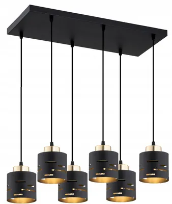 Produktbild von KAR-LIGHTING Pendelleuchte 6-flammig Schwarz, Metall, 60×25×25 cm, höhenverstellbar, E27-Fassungen – für Esstisch & Theke