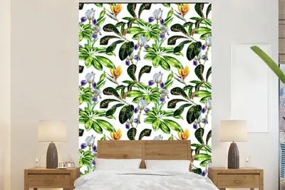 Produktbild von MuchoWow® Fototapete für Wohnzimmer oder Schlafzimmer Wandtapete Vinyl Motivtapete Paradiesvogelpflanze - Blätter - Muster - 170x260 cm - Wohnzimmertapete