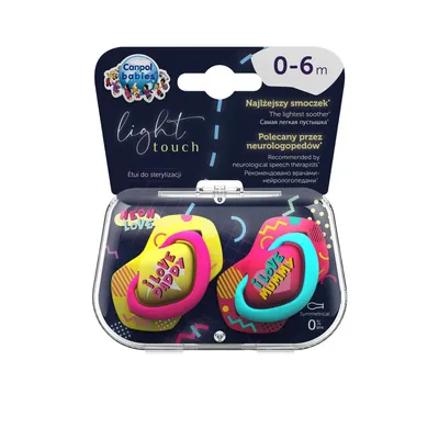 Immagine prodotto di Canpol Babies 2 ciucci simmetrici in silicone, 0-6m, Neon Love Baby, rosa, giallo