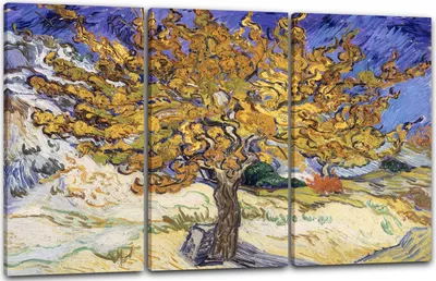 Produktbild von Leinwandbild 3-teilig (120x80cm): Vincent van Gogh - Maulbeerbaum (1889), echter Holz-Keilrahmen inkl. Aufhänger, handgefertigt in Deutschland