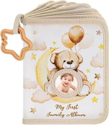Imagen del producto de Álbum de fotos para bebés con 17 compartimentos para fotos de 4x6 pulgadas, hecho de tela suave, con 2 espejos, ideal para guardar recuerdos