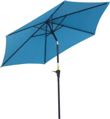 Produktbild von Outsunny Gartenschirm Ø2,7x2,4 m Neigbar, Terrassenschirm mit Kurbel und Mast, Outdoor-Schirm mit 6 Streben, UV-Schutz, Blau