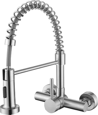 Produktbild von Hoch gebogene Wandküchenarmatur mit ausziehbarem Sprühkopf - Edelstahl - matt