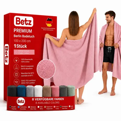 Produktbild von Betz Badetuch XXL 100x200 cm – 1 Stück – Saunatuch & Strandtuch, 360 g/m² – saugstark & weich – großes Handtuch mit Aufhänger – Serie Berlin – Lotus