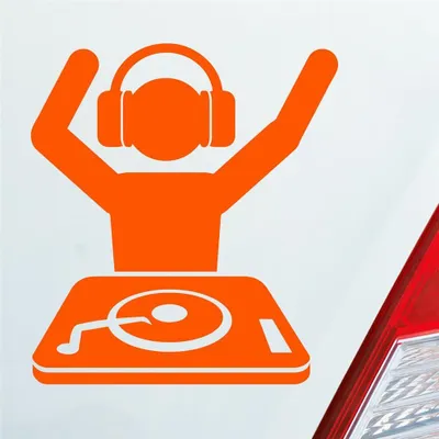 Produktbild von Auto Aufkleber DJ MUSIKER DISCO Motorrad Roller LKW 10x11 cm Orange Sticker Heckscheibenaufkleber