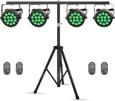 Image de Projecteur LED Par - Lampe LED Par - Projecteur de scène - Éclairage pour DJ - Éclairage pour fêtes - Lot de 4 avec trépied
