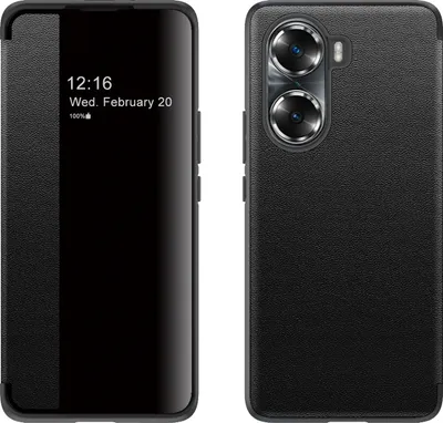 Image de Etui pour Honor 60 Pro étui fin à rabat en cuirPolyuréthaneavec fenêtre d'affichage noir
