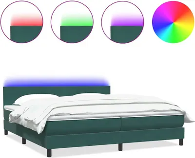 Image de Sommier à lattes de lit et matelas et LED vert foncé 180x220cm velours