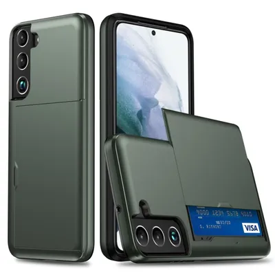 Productafbeelding van Samsung Galaxy S22 Plus 5G telefoonhoesje, beschermhoes met kaarthouder, kleur: donkergroen