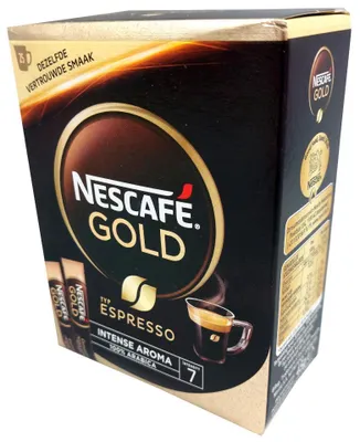 A close-up of a Nescafé Gold Blend Espresso coffee box.