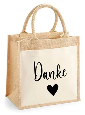 Produktbild von Geschenktasche Danke groß,  Jutetasche mit Herz M (30x30x19 cm), Jute Tasche Dankeschön Geschenk