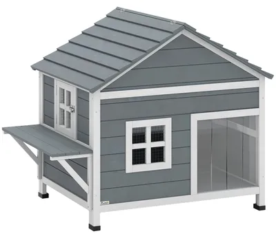 Produktbild von Katzenhaus aus Holz 2-Etagen Katzenhöhle mit wasserdicht aufklappbar Dach, seitlicher Plattform, 101x72,5x81cm, Grau