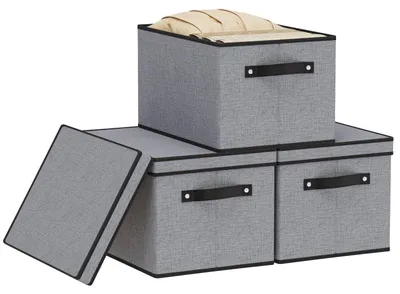 Immagine prodotto di Set di 3 contenitori pieghevoli con coperchio, ideali per riporre vestiti e libri
