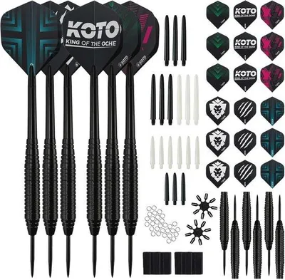 Produktbild von Famanu Dartset mit 2 Steeltip-Darts und 90 Zubehörteilen - Schwarz