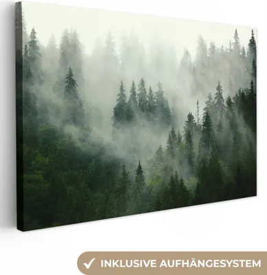 Produktbild von MuchoWow® - Leinwandbilder - Wald - Nebel - Bäume - Natur, Wandbild, Wanddeko Bilder Wohnzimmer, 60x40 cm