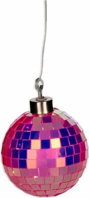 Obrázok produktu pre Darčeková spoločnosť LED disko guľa, disko guľa, vianočná guľa, dekoračná guľa, sklo / polyester, neónovo ružová, Ø 8 cm, 1217903082