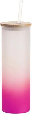 Produktbild von Glas für Sublimation in PURPLE mit Bambus Deckel - 500ml - satiniert